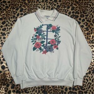 Preloved Vintage 90s Alfred Dunner Floral Bird Collared Crewneck Sweatshirt